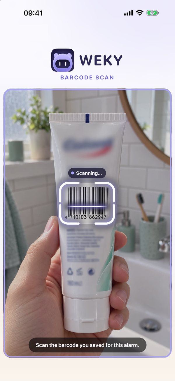 The alarm stops in the bathroom