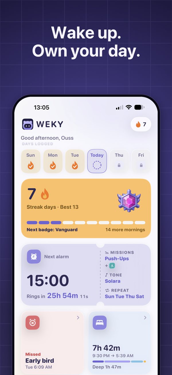 Your streak and next alarm