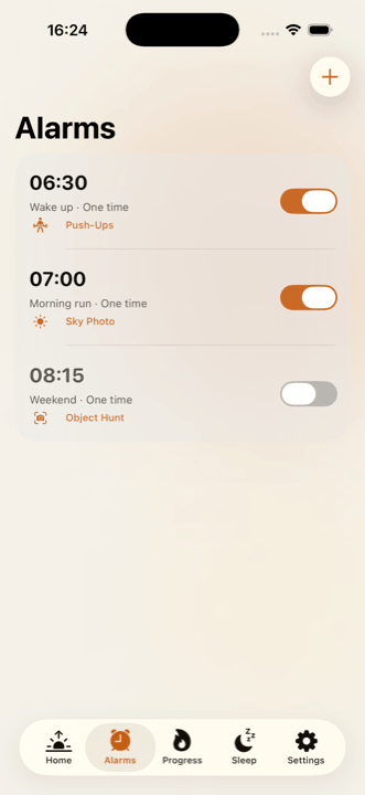 Alarm list with different missions