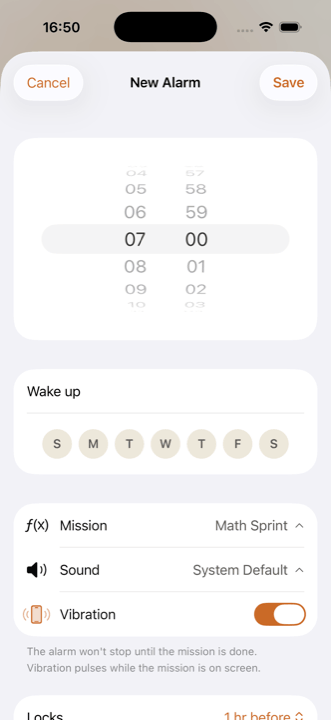 Setting an alarm with a mission in Weky
